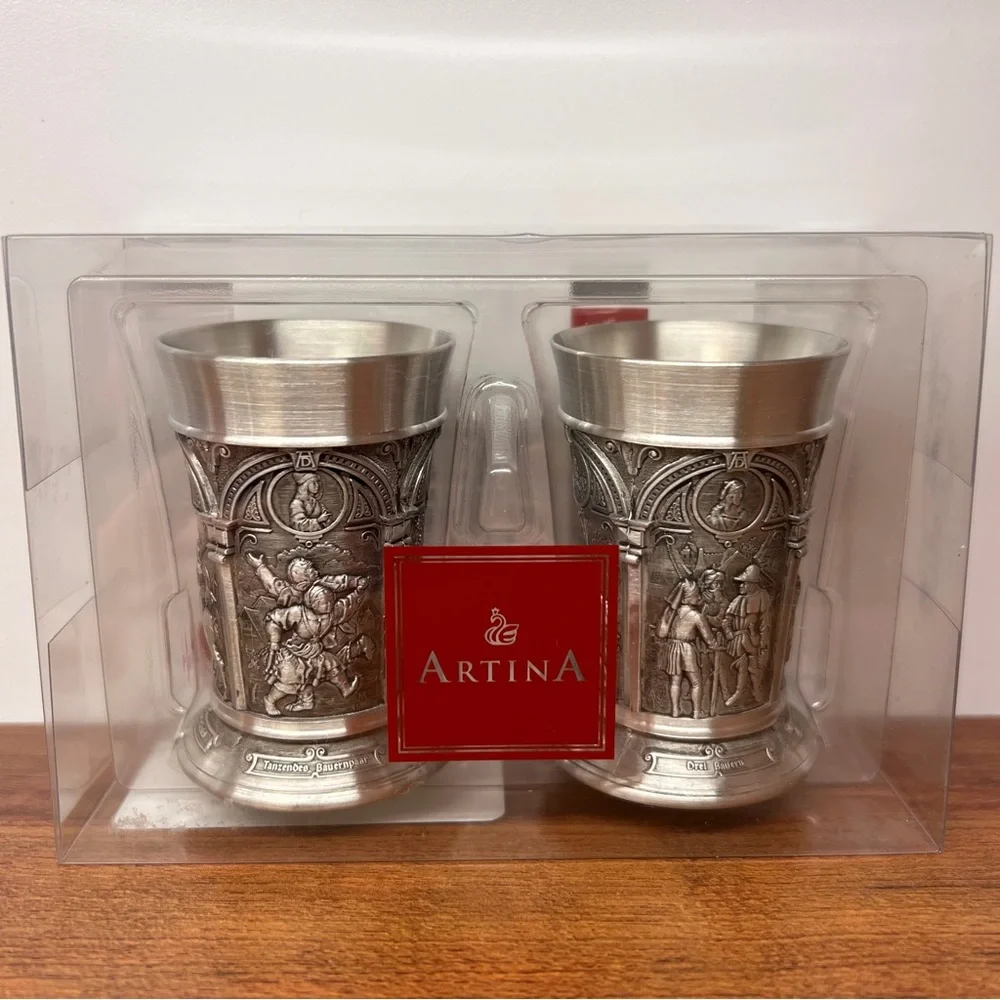 NEW Disney EPCOT ARTINA SKS ETCHED PEWTER SHOT GLASS SET OF 2 MADE IN GERMANY